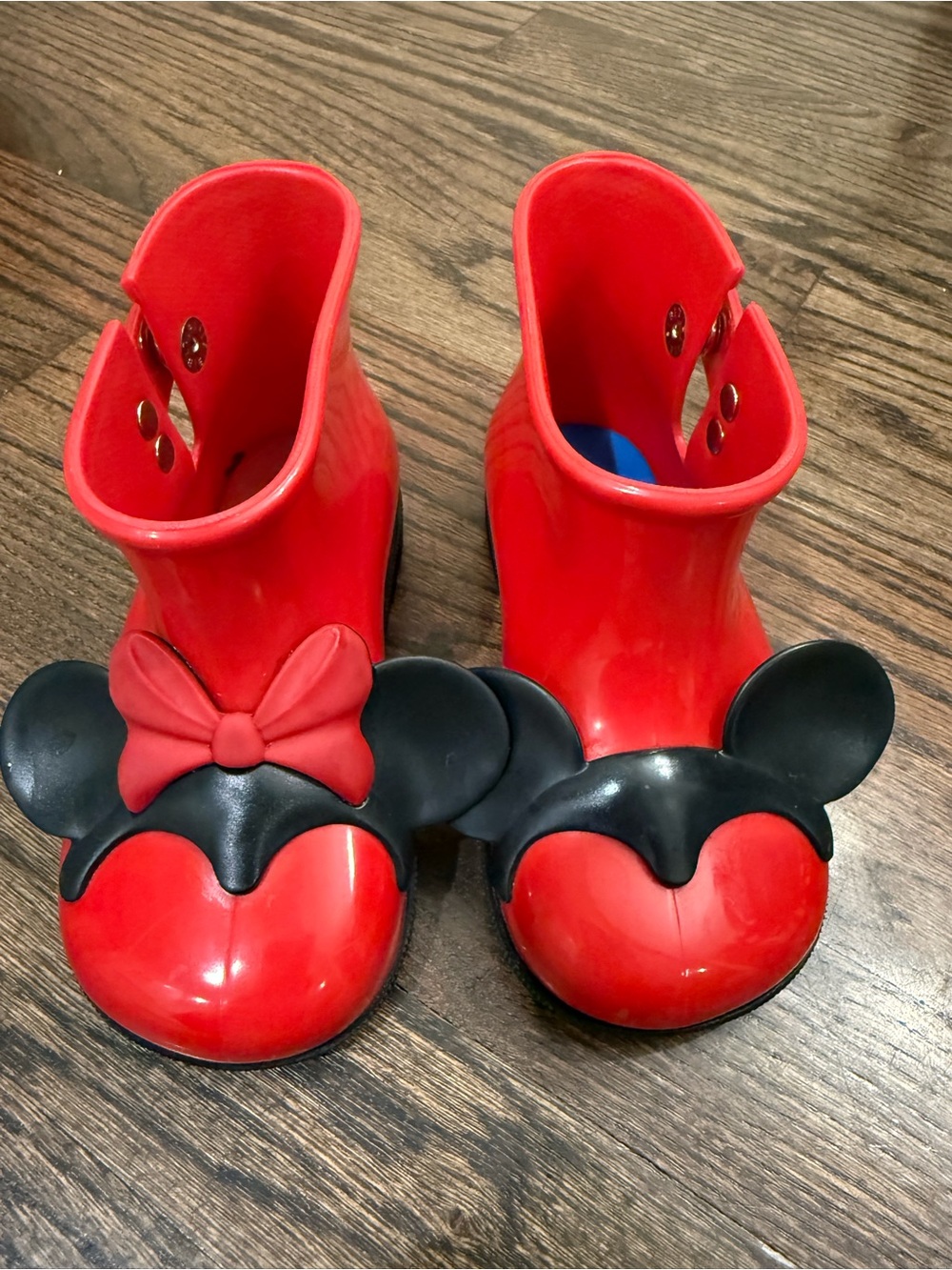 Mini Melissa Red Kids Rain Boots with Black Minnie Ear Accents